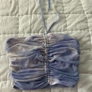 Ruched purple mesh tie top
